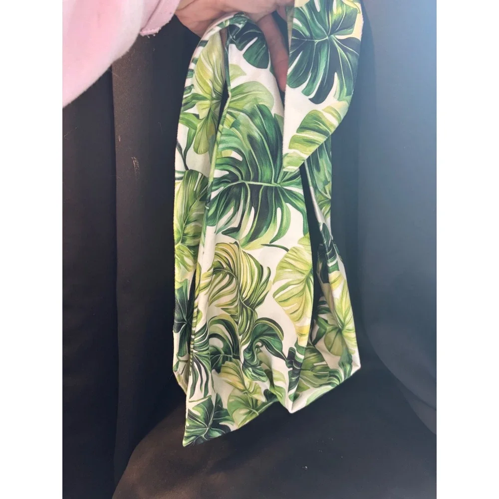 Tropical Monstera Leaf Print Knot Headband Green White Botanical Hair Accessory
